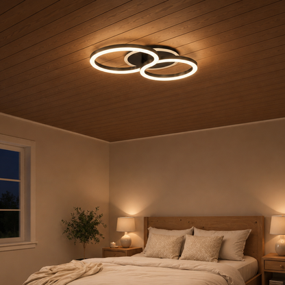 Lustra LED cu telecomanda RINOVA 66W, 2 Cercuri, lumina Rece/Calda/Neutra, Dimabila, Negru