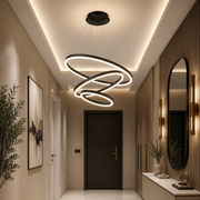 Lustra LED suspendata cu telecomanda CASIANA 85W, 3 Cercuri, lumina Rece/Calda/Neutra, Dimabila, Negru, Inaltime Reglabila