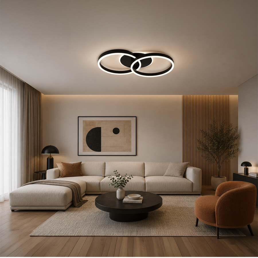 Lustra LED cu telecomanda RIGA LILITH 34W, 2 Cercuri, lumina Rece/Calda/Neutra, Dimabila, Negru