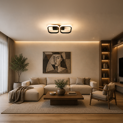 Lustra LED VERTEX 21W, 2 Patrate, Liniara, lumina Rece/Calda/Neutra, Neagra