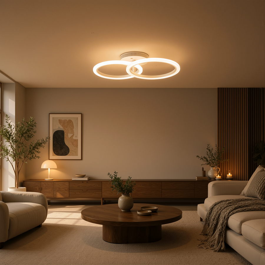 Lustra LED cu telecomanda BETTY 27W, 2 Cercuri, lumina Rece/Calda/Neutra, Dimabila, Alb