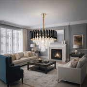 Candelabru Cristal VERSAILLES Nobile 5xE14, Diametru 40cm, Auriu Lucios si Negru