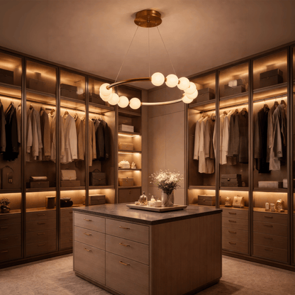 Lustră Suspendată LED Acril Nova 57W cu Telecomandă, Dimabilă, 3000K/4000K/6000K, Auriu, Metal și Acril