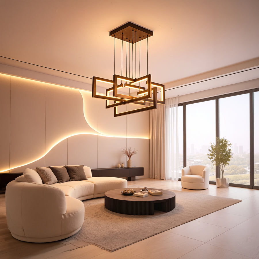 Lustra LED cu telecomanda ,Suspendata 96W, 4 Elemente, lumina Rece/Calda/Neutra, Dimabila, Inaltime Reglabila, Negru