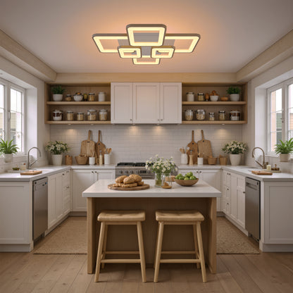 Lustra LED cu telecomanda ELLA 119W, 6 Patrate, lumina Rece/Calda/Neutra, Dimabila, Alb