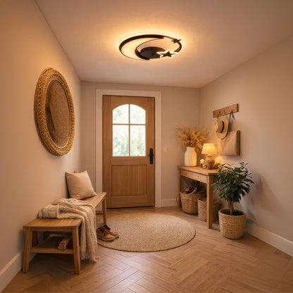 Lustra LED cu telecomanda ALYONA 44W, Luna si Stea, lumina Rece/Calda/Neutra, Dimabila, Negru