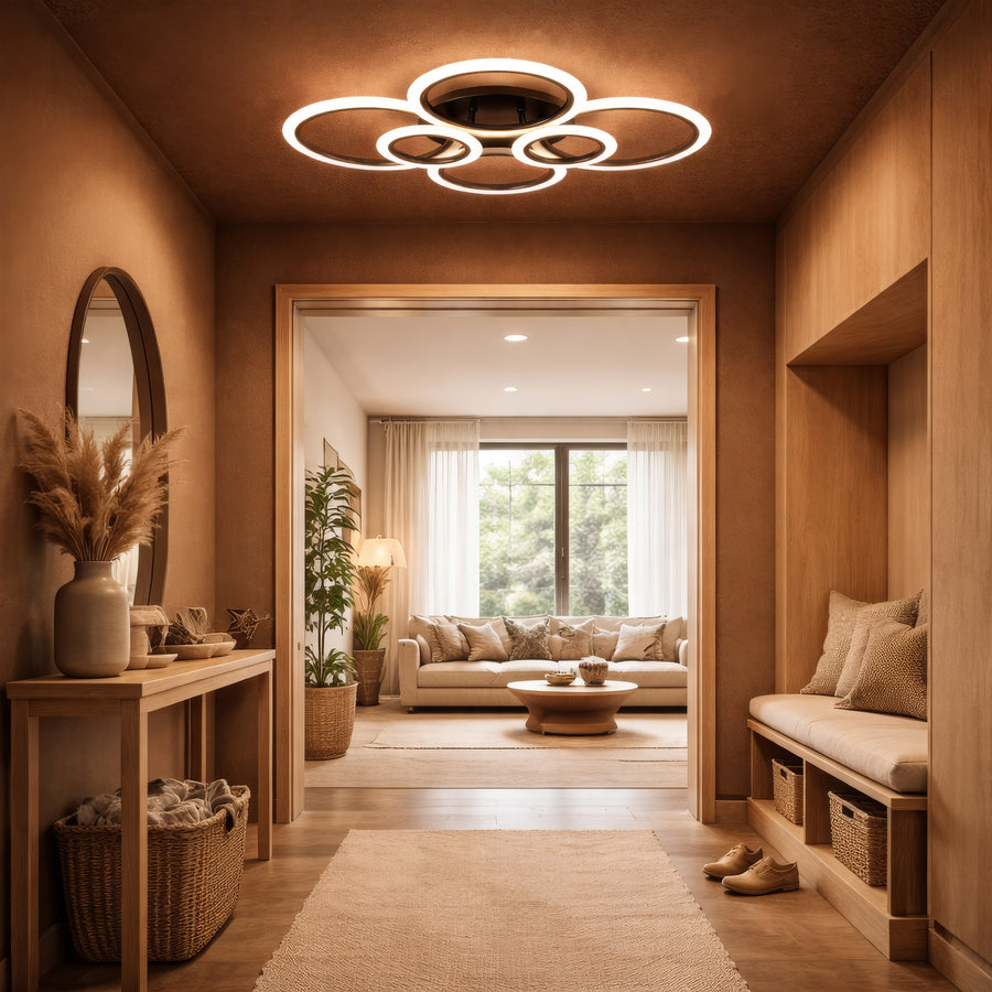 Lustra LED cu telecomanda BETTY 82W, 6 Cercuri, lumina Rece/Calda/Neutra, Dimabila, Negru