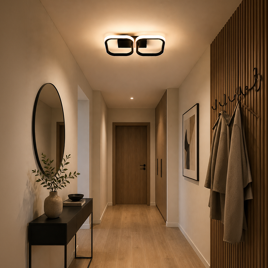 Lustra LED VERTEX 21W, 2 Patrate, Liniara, lumina Rece/Calda/Neutra, Neagra