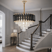 Candelabru Cristal VERSAILLES Nobile 5xE14, Diametru 40cm, Auriu Lucios si Negru