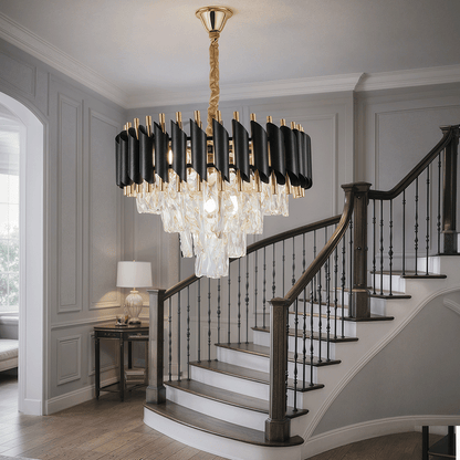 Candelabru Cristal VERSAILLES Nobile 5xE14, Diametru 40cm, Auriu Lucios si Negru