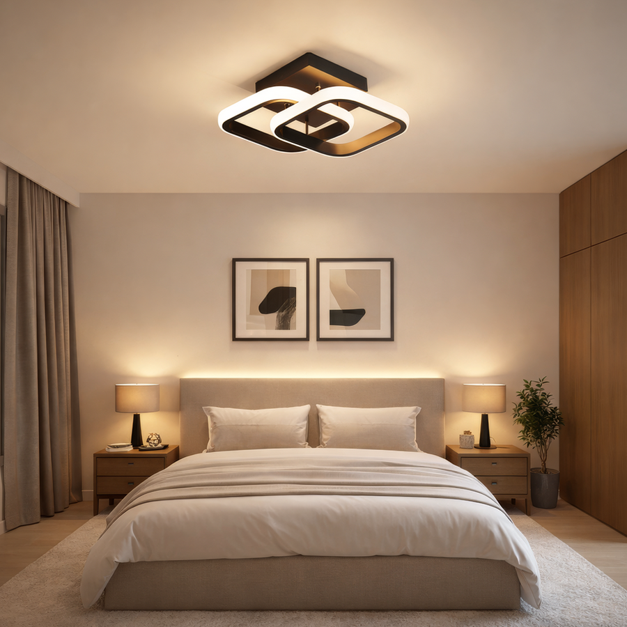 Lustra LED VERTEX Matrix Romburi Suprapuse, Rame Metalice, 24W, 2 Romburi, Lumina Rece/Calda/Neutra 3000K/4000K/6000K, Negru, Metal si Silicon