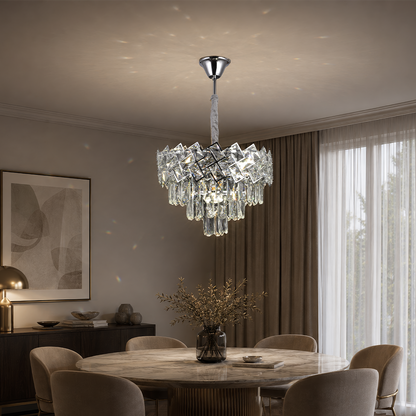 Candelabru Cristal WINDSOR Nobile 5xE14, Diametru 39cm, Crom Lucios, Inaltime Reglabila
