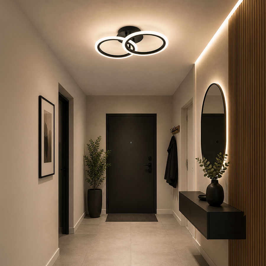Lustra LED cu telecomanda BETTY 27W, 2 Cercuri, lumina Rece/Calda/Neutra, Dimabila, Negru