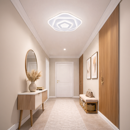 Lustra LED cu Telecomanda PENTAGON 59W, 40cm, Lumina Rece/Calda/Neutra 3000K/4000K/6000K, Alb, Metal si Acril