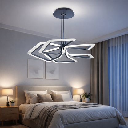 Lustra LED suspendata cu Telecomanda 103W, 5 Patrate, lumina Rece/Calda/Neutra, Dimabila, Negru