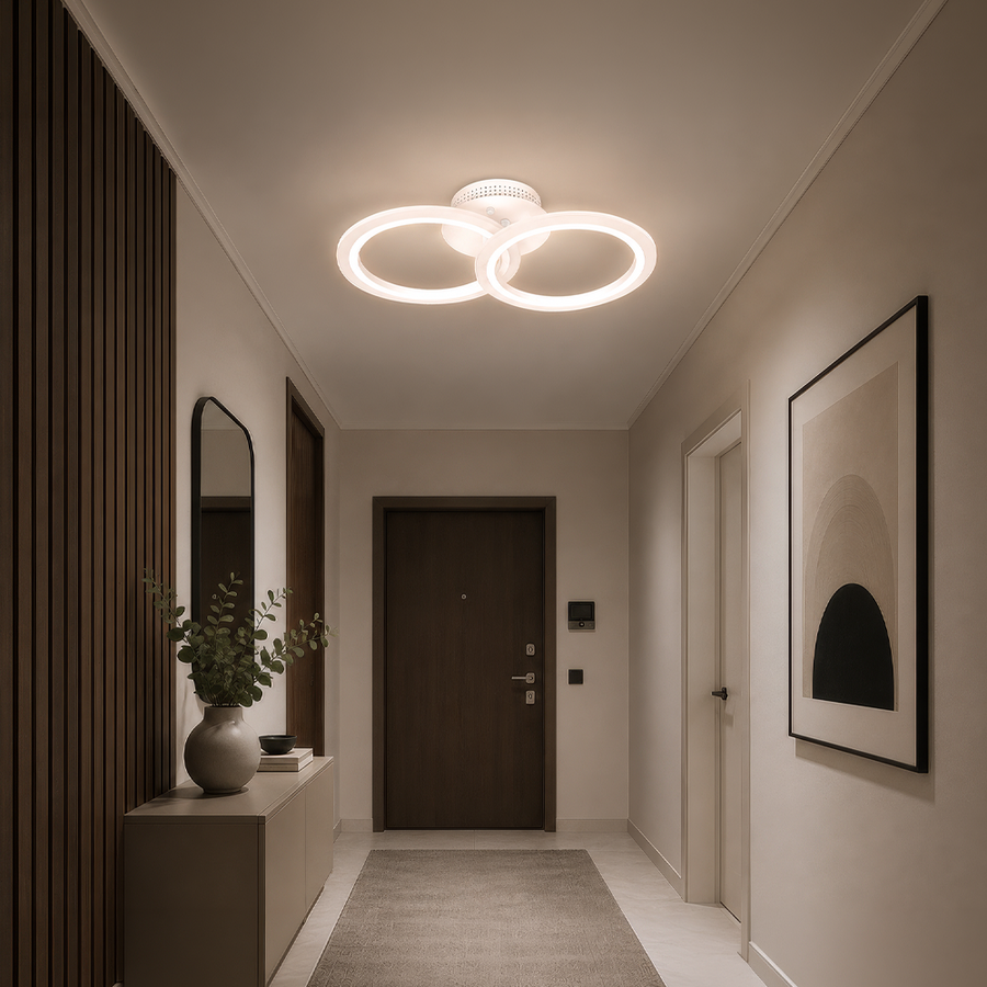 Lustra LED cu telecomanda BETTY 27W, 2 Cercuri, lumina Rece/Calda/Neutra, Dimabila, Alb