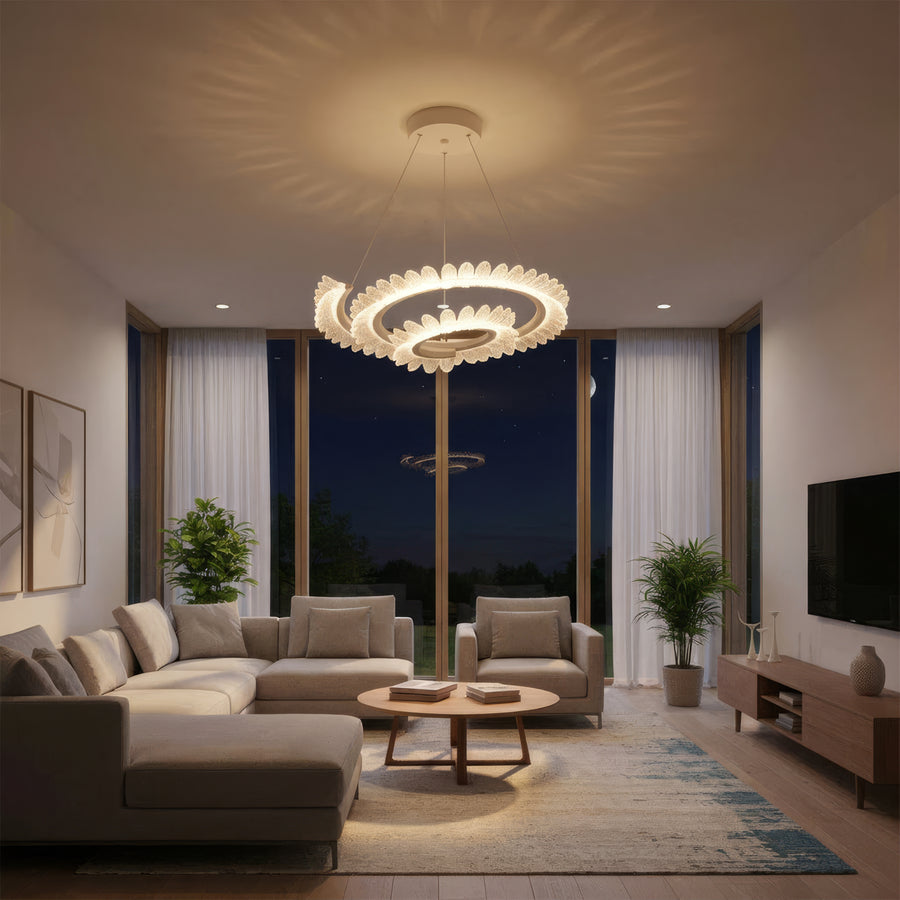 Lustra LED cu Telecomanda  LT188WH, Cristal si Metal, 40W, Dimabila, Inaltime Reglabila, Lumina Rece/Calda/Neutra, Iluminat Luxos