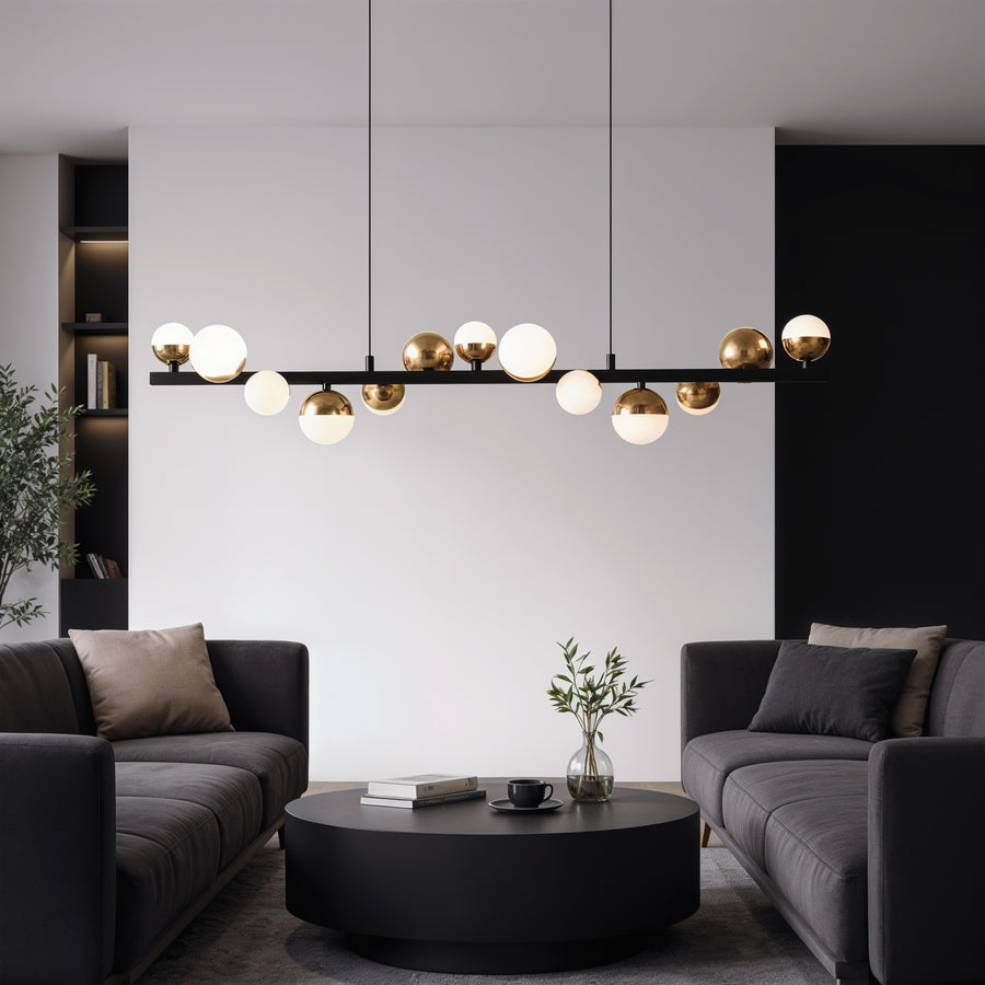 Lustră Suspendată LED Acril Aurion 29W cu Telecomandă, Dimabilă, Negru Auriu, Metal și Acril