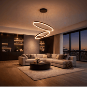 Lustra LED suspendata cu Telecomanda CASIANA 40W, 2 Cercuri, Lumina Rece/Calda/Neutra 3000K/4000K/6000K, Dimabila, Negru, Inaltime Reglabila, Metal si Acril