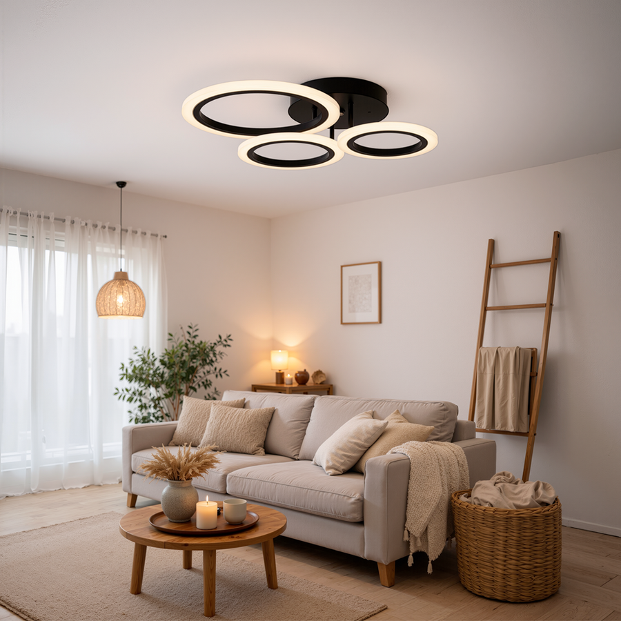Lustra LED cu telecomanda BETTY 40W, 3 Cercuri, lumina Rece/Calda/Neutra, Dimabila, Negru