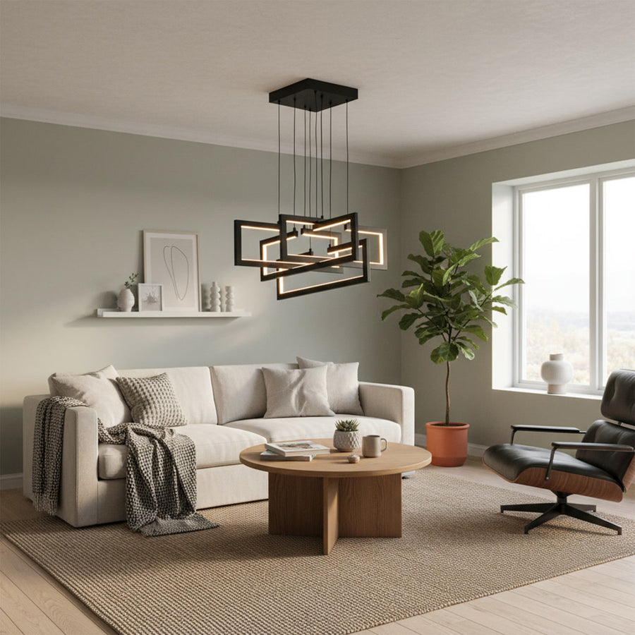 Lustra LED cu telecomanda ,Suspendata 96W, 4 Elemente, lumina Rece/Calda/Neutra, Dimabila, Inaltime Reglabila, Negru