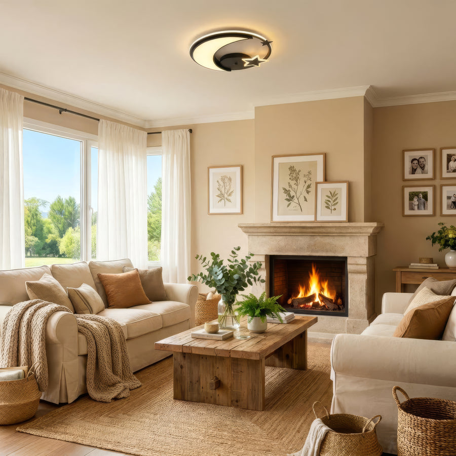 Lustra LED cu telecomanda ALYONA 44W, Luna si Stea, lumina Rece/Calda/Neutra, Dimabila, Negru