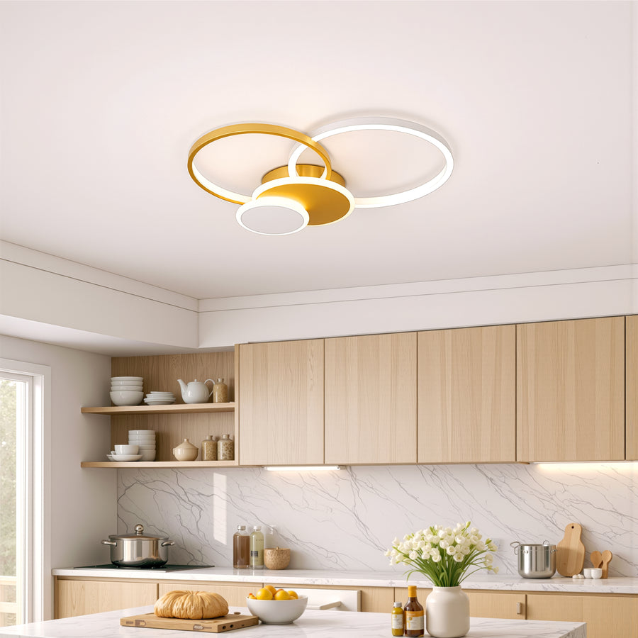 Lustra LED cu telecomanda KILLIAN 80W, 4 Cercuri, lumina Rece/Calda/Neutra, Dimabila, Auriu