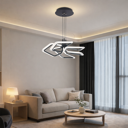 Lustra LED suspendata cu Telecomanda 103W, 5 Patrate, lumina Rece/Calda/Neutra, Dimabila, Negru