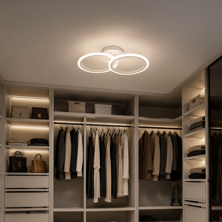 Lustra LED cu telecomanda BETTY 27W, 2 Cercuri, lumina Rece/Calda/Neutra, Dimabila, Alb