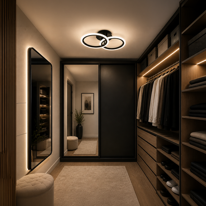 Lustra LED cu telecomanda BETTY 27W, 2 Cercuri, lumina Rece/Calda/Neutra, Dimabila, Negru