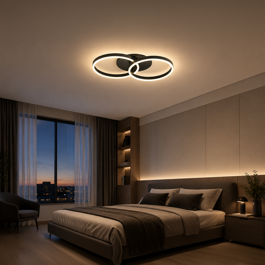 Lustra LED cu telecomanda RIGA LILITH 34W, 2 Cercuri, lumina Rece/Calda/Neutra, Dimabila, Negru