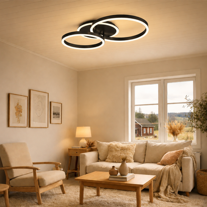 Lustra LED cu telecomanda RINOVA 66W, 2 Cercuri, lumina Rece/Calda/Neutra, Dimabila, Negru