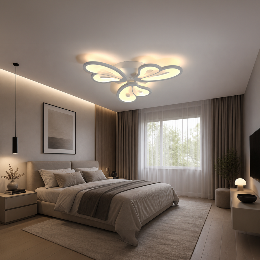 Lustra LED cu telecomanda BLOSSOM 40W, 3 Petale, lumina Rece/Calda/Neutra, Dimabila, Alb