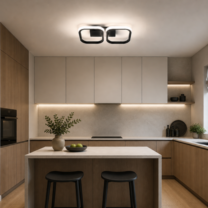 Lustra LED VERTEX 21W, 2 Patrate, Liniara, lumina Rece/Calda/Neutra, Neagra