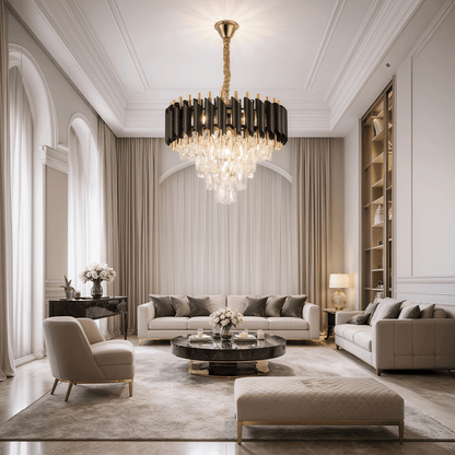 Candelabru Cristal VERSAILLES Nobile 5xE14, Diametru 40cm, Auriu Lucios si Negru