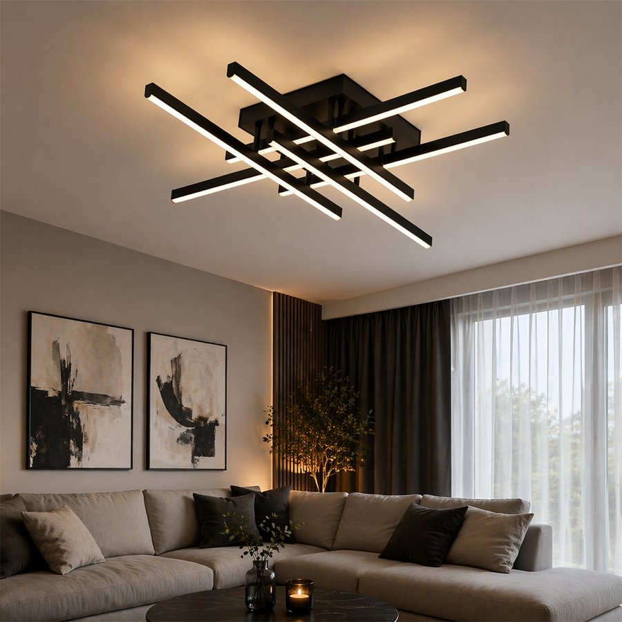 Lustra LED cu Telecomanda LINEX, 81W, 6 Elemente, Liniara, lumina Rece/Calda/Neutra, Dimabila, Negru