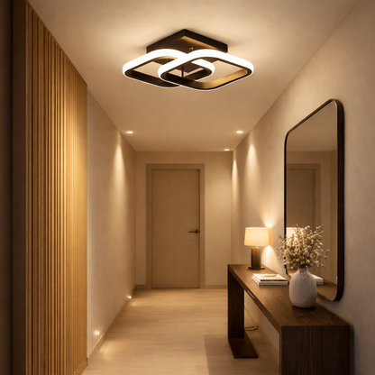 Lustra LED VERTEX Matrix Romburi Suprapuse, Rame Metalice, 24W, 2 Romburi, Lumina Rece/Calda/Neutra 3000K/4000K/6000K, Negru, Metal si Silicon