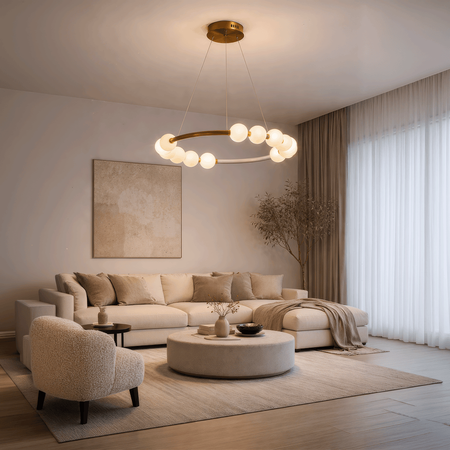 Lustră Suspendată LED Acril Nova 57W cu Telecomandă, Dimabilă, 3000K/4000K/6000K, Auriu, Metal și Acril