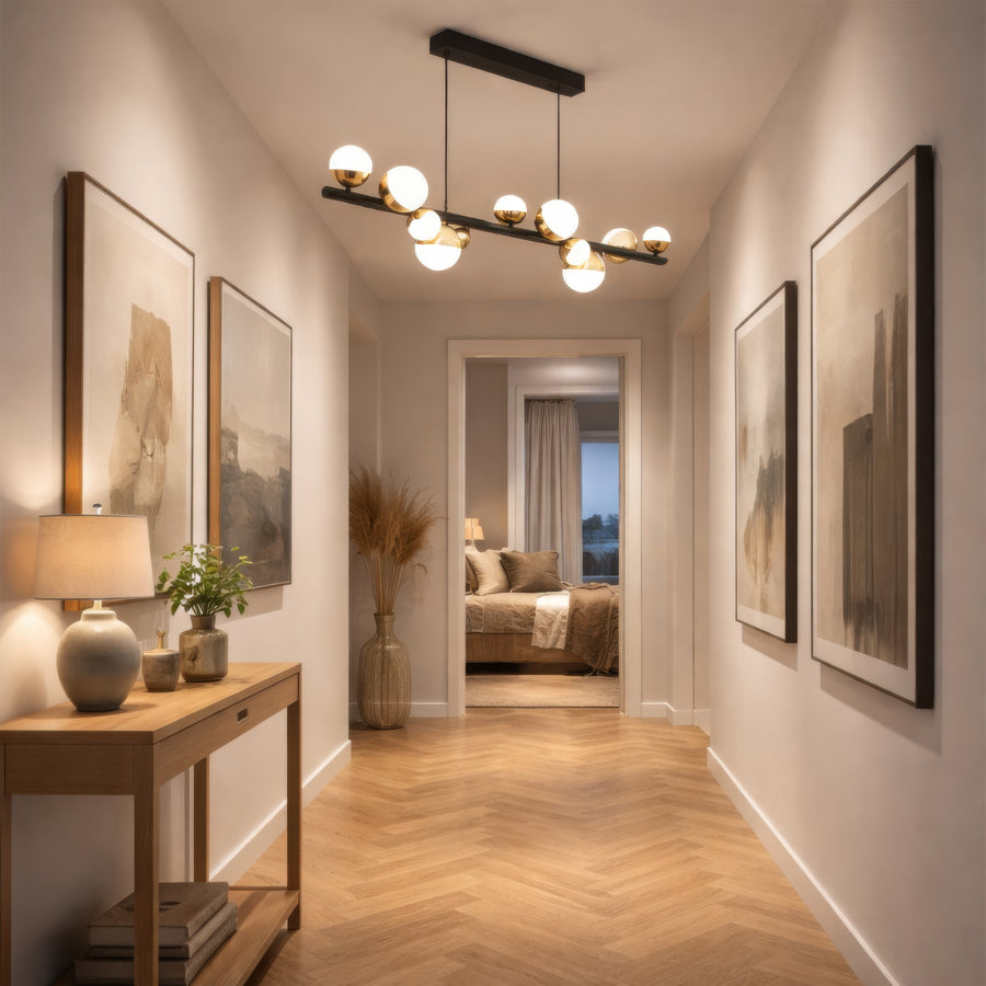 Lustră Suspendată LED Acril Aurion 29W cu Telecomandă, Dimabilă, Negru Auriu, Metal și Acril