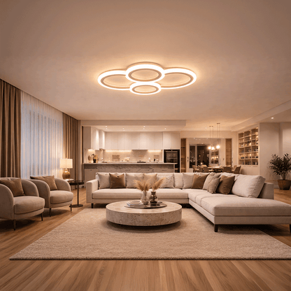 Lustra LED cu telecomanda  BETTY 43W, 4 Cercuri, lumina Rece/Calda/Neutra, Dimabila, Alb