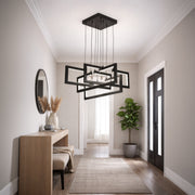 Lustra LED cu telecomanda ,Suspendata 96W, 4 Elemente, lumina Rece/Calda/Neutra, Dimabila, Inaltime Reglabila, Negru