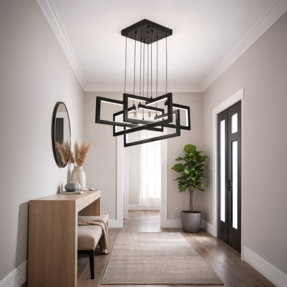 Lustra LED cu telecomanda ,Suspendata 96W, 4 Elemente, lumina Rece/Calda/Neutra, Dimabila, Inaltime Reglabila, Negru