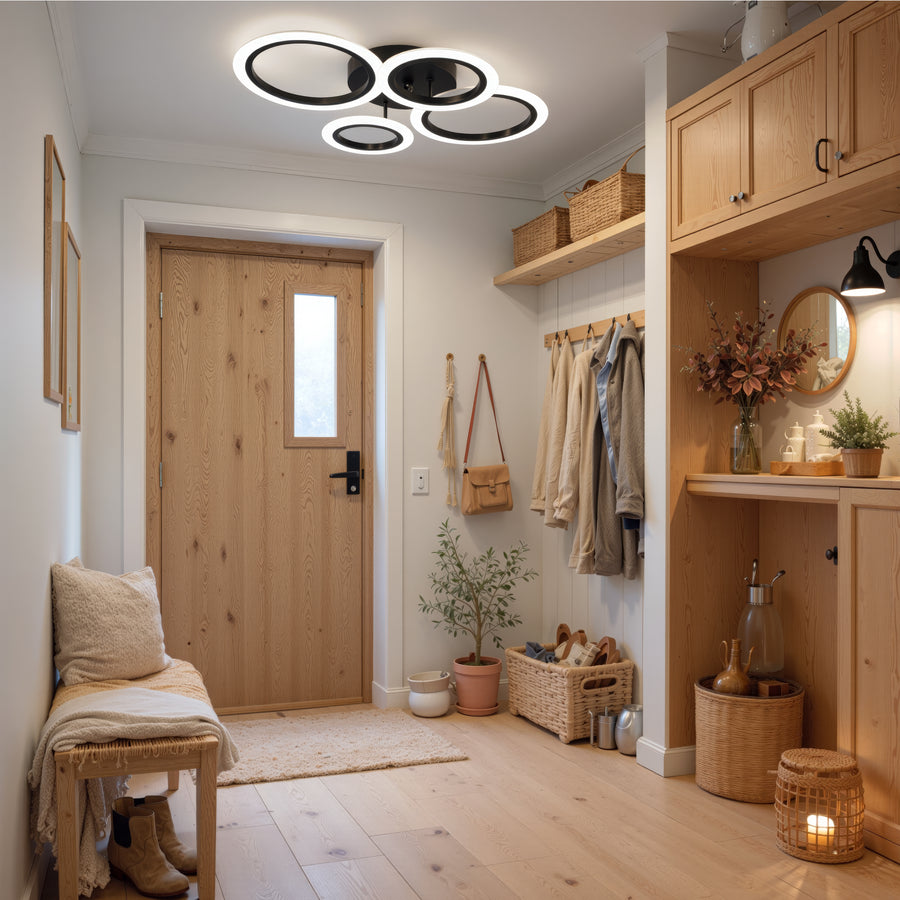 Lustra LED cu telecomanda BETTY 43W, 4 Cercuri, lumina Rece/Calda/Neutra, Dimabila, Negru