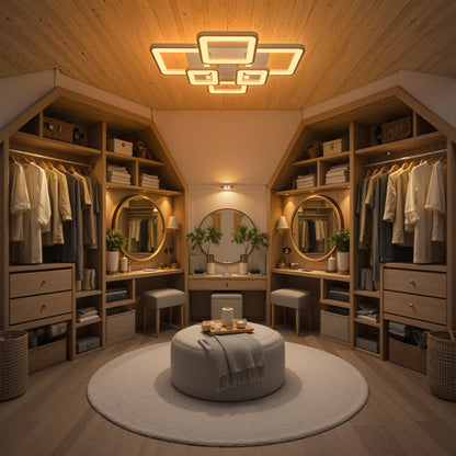 Lustra LED cu telecomanda ELLA 119W, 6 Patrate, lumina Rece/Calda/Neutra, Dimabila, Alb