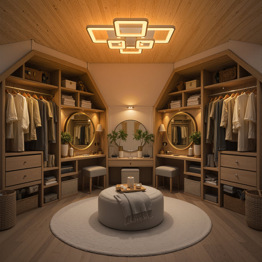 Lustra LED cu telecomanda ELLA 119W, 6 Patrate, lumina Rece/Calda/Neutra, Dimabila, Alb