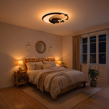 Lustra LED cu telecomanda ALYONA 44W, Luna si Stea, lumina Rece/Calda/Neutra, Dimabila, Negru