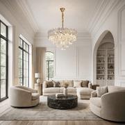 Candelabru Cristal WINDSOR Eleganza 8x E14, Diametru 39cm, Auriu Lucios, Inaltime Reglabila, Metal si Cristal