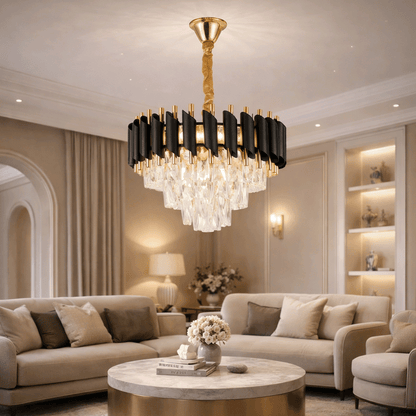 Candelabru Cristal VERSAILLES Nobile 5xE14, Diametru 40cm, Auriu Lucios si Negru