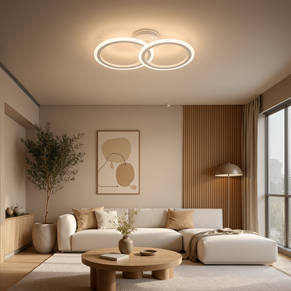 Lustra LED cu telecomanda BETTY 27W, 2 Cercuri, lumina Rece/Calda/Neutra, Dimabila, Alb