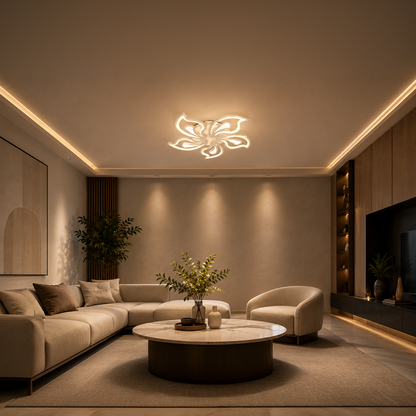 Lustra LED cu telecomanda GLORIOSA 95W, 5 Petale, lumina Rece/Calda/Neutra, Dimabila, Alb